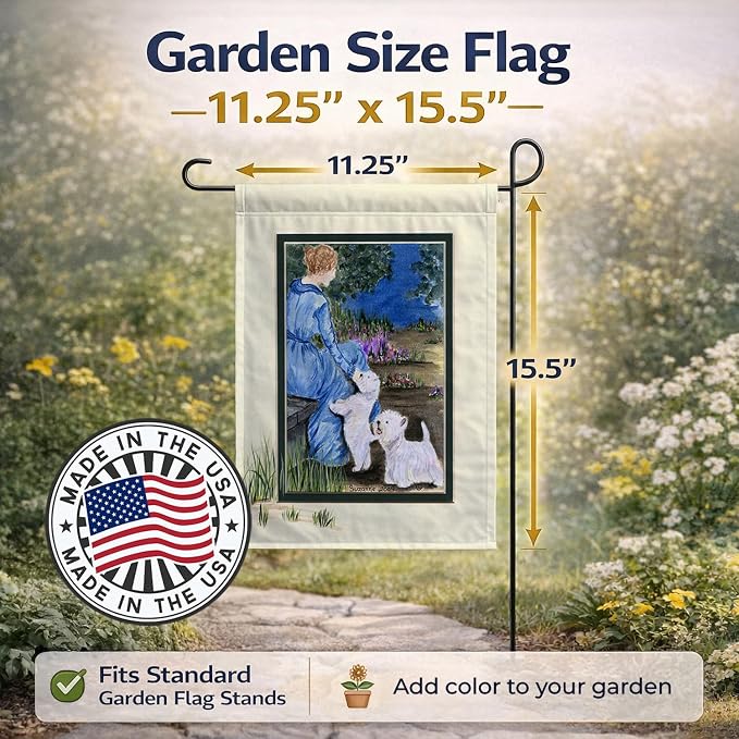 Caroline's Treasures SS8021GF Lady with her Westie Garden Flag Mailbox Flag Decorative Yard Flag Banner Outside Patio Artwork Yard Flower Beds, Garden Size, Multicolor
