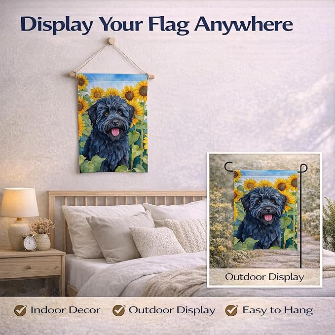 Caroline's Treasures DAC6146GF Puli in Sunflowers Garden Flag Mailbox Flag Decorative Yard Flag Banner Outside Patio Artwork Yard Flower Beds, Garden Size, Multicolor