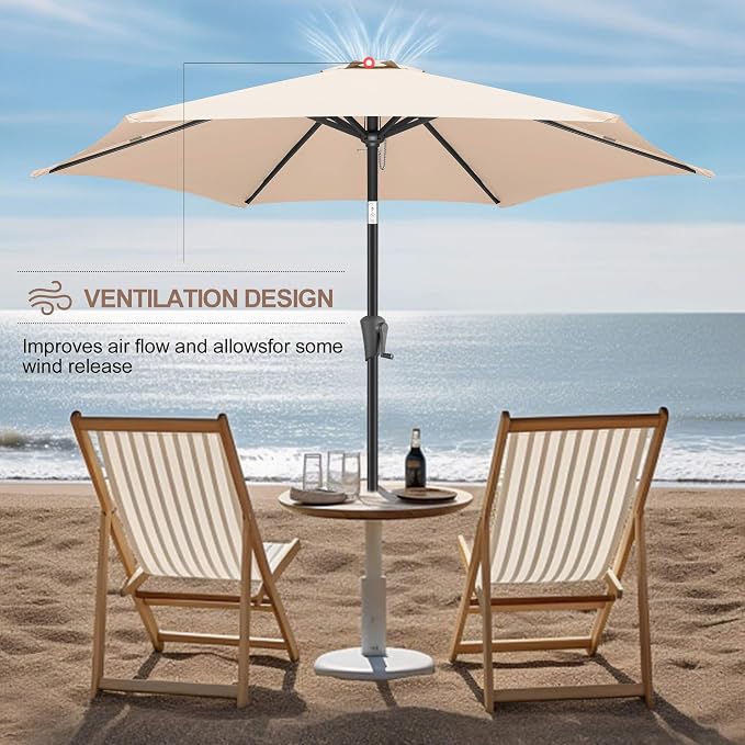 FLAME&SHADE 9ft Patio Umbrella Outdoor - Table Umbrella with Push Button Tilt and Crank, UV Protection, 6 Sturdy Ribs, Market Umbrella for Garden, Deck, Backyard, Lawn, Pool and Beach(Beige)