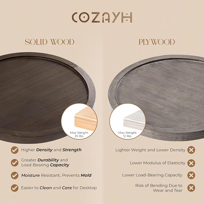 COZAYH Traditional Rustic Pedestal Table, Round Tray Top End Table with Farmhouse Style Distressed Finish for Small Spaces, Dark Brown