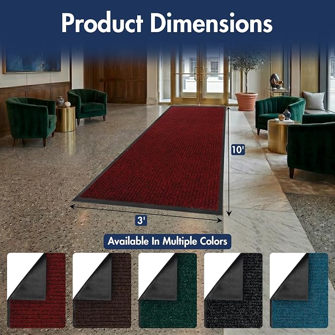 Notrax 109 Industrial Door Mat, 3' x 10' Large Entrance Mat, Heavy Duty Commercial Rugs for Entryway, Welcome Lobbies, Garage, and Mudroom, Made in the USA, Red, Brush Step 109S0310RB
