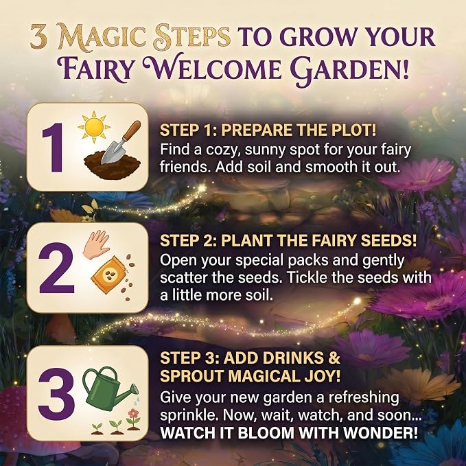 Fairy Garden Seed Kit – Flower Seeds Kit for a Magical Blooming Surprise – Wildflower Seeds for Pollinators, Butterfly Garden Starter, Indoor or Outdoor Planting - Introduce Kids to Gardening