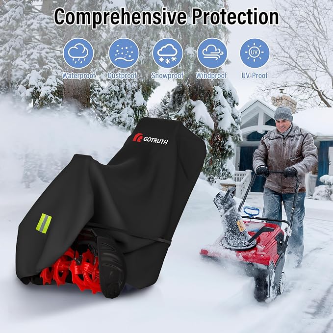 Snow Blower Cover, Heavy 900D Oxford Fabric Waterproof Outdoor Snowblower Covers, Universal Size Fits Single and Two Stage Snow Blowers, Water, Wind, UV, W/Adjustable Buckle and Vents - Black