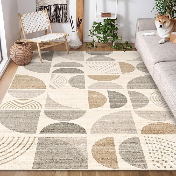 5x7 Area Rugs Boho,Washable Rugs Non Slip Modern Abstract Large | Throw Carpet for Living Room Bedroom Dining Room Soft Low Pile Floor Indoor Bohemian Neutral Beige