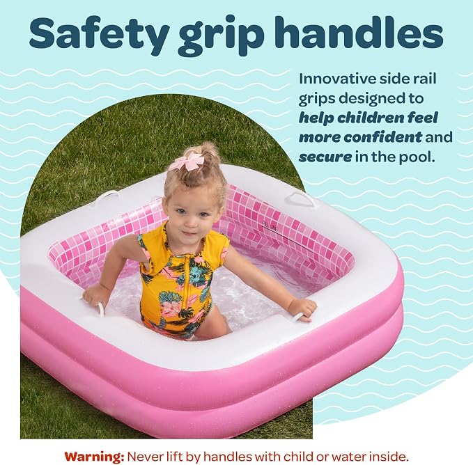 3-in-1 Inflatable Baby Pool, Bathtub & Ball Pit for Toddlers 1-3, Patented Safety Secure Grip Handles, Soft Floor & Drain - Summer Water Toys, First Birthday Gifts, Kiddie Pool for Ages 1 2 3, 34"x10"