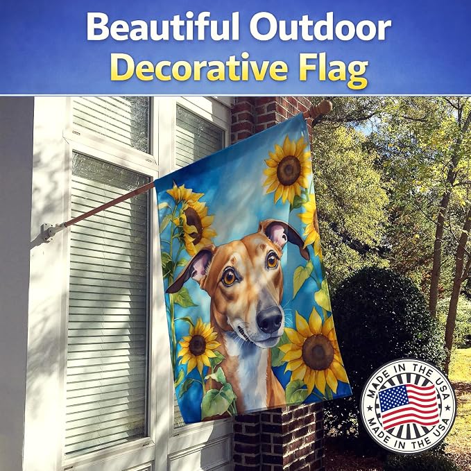 Caroline's Treasures DAC6095CHF Greyhound in Sunflowers House Flag Large Porch Sleeve Pole Decorative Outside Yard Banner Artwork Wall Hanging, Polyester, House Size, Multicolor