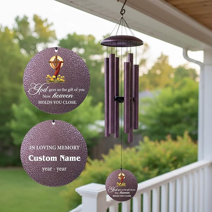 Personalized Memorial Wind Chimes for Loss of Loved One, Sympathy Gifts for Loss Mother Father Sister, Deep Tone Windchime for Outside Garden,Produced in Texas