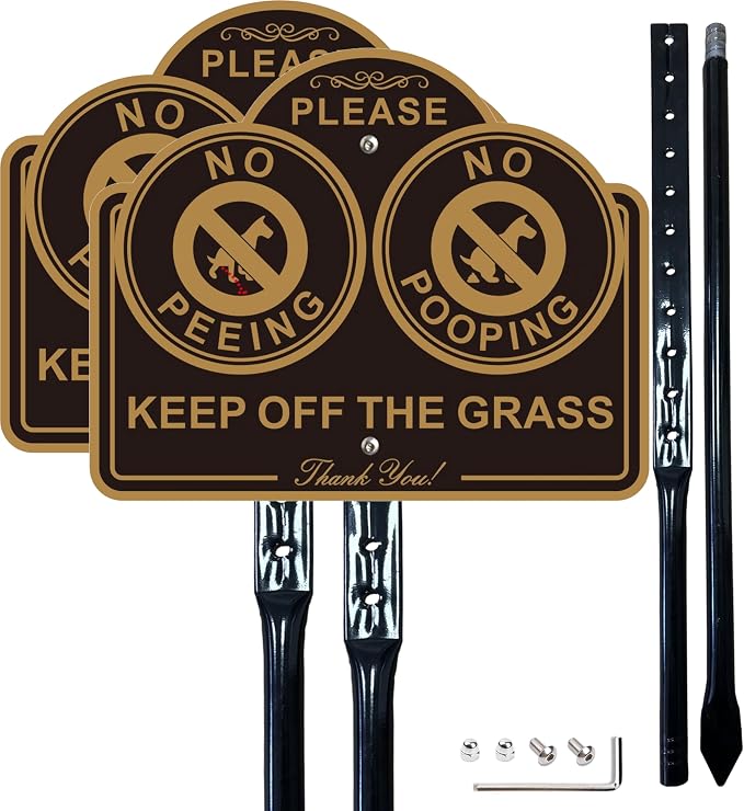Amexiu No Dog Pooping Peeing Sign, Keep off Grass Yard Lawn Sign with 36-Inch Metal Stakes, 9.5 x 7.5 Inches Aluminum, 2Pack