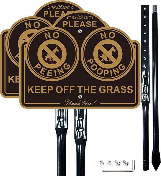 Amexiu No Dog Pooping Peeing Sign, Keep off Grass Yard Lawn Sign with 36-Inch Metal Stakes, 9.5 x 7.5 Inches Aluminum, 2Pack