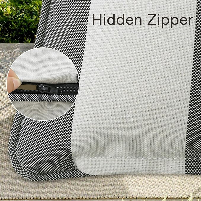 Unimatta Decorative Outdoor Water Repellent Throw Pillows with Inserts, Set of 4, 20" x20" Pillows for Patio, Backyard, Bed, Couch, and Patio Furniture, Gray Stripe