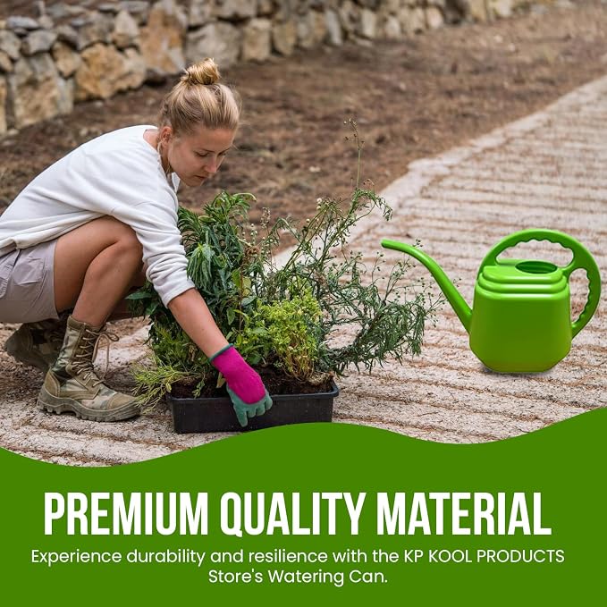 KP KOOL PRODUCTS One Gallon Green Watering Can – Plastic Garden & Indoor Plant Waterer – Durable Easy Pour Spout – Lightweight Gardening Tool for Flowers, Herbs, Lawn & Outdoor Use – 1 Pack