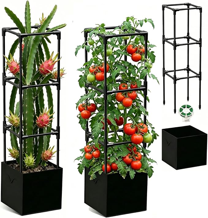 Dragon Fruit Trellis for Climbing Plants Indoor Outdoor, Heavy Duty Metal Adjustable Vertical Garden Support for Indoor Outdoor Potted Plants, Tomato, Cactus, Roses,Vines(12 * 12 * 47inch,1PC)