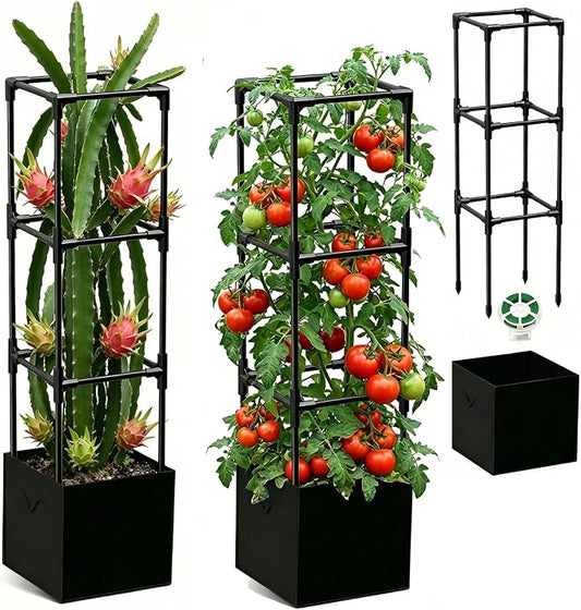 Dragon Fruit Trellis for Climbing Plants Indoor Outdoor, Heavy Duty Metal Adjustable Vertical Garden Support for Indoor Outdoor Potted Plants, Tomato, Cactus, Roses,Vines(12 * 12 * 47inch,1PC)