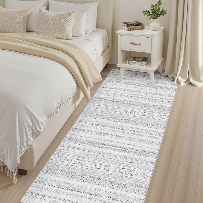 cotiled Hallway 2.6x8 Runner Rugs Washable Boho Rug Dark Grey | Stain Resistan Indoor Carpet for Entryway Kitchen Laundry Room Bedroom