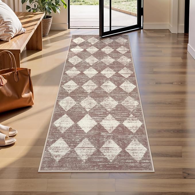 Lahome Zelie Machine Washable Bathroom Rugs Runner, 2x5 Non Slip Entryway Rugs Indoor Kitchen Runner Rug, Moroccan Trellis Non Skid Carpet Runners for Bedside Entrance Laundry Room, Beige