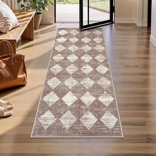 Lahome Zelie Machine Washable Bathroom Rugs Runner, 2x5 Non Slip Entryway Rugs Indoor Kitchen Runner Rug, Moroccan Trellis Non Skid Carpet Runners for Bedside Entrance Laundry Room, Beige