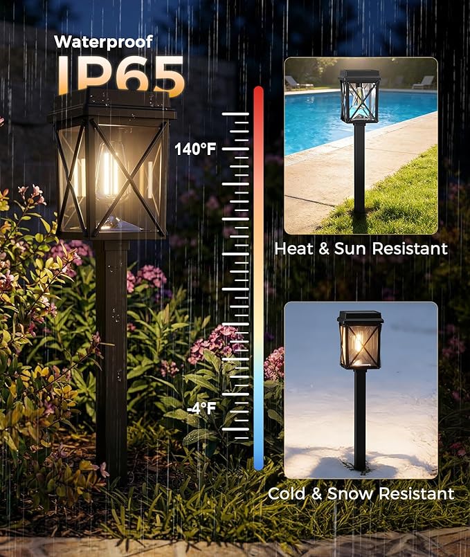 XMCOSY+ Solar Lights Outdoor Waterproof, 6 Pack Adjustable Brightness Solar Pathway Lights, 3-in-1 Landscape Light for Yard Backyard Driveway Walkway Landscape Path (Warm/Cool White)