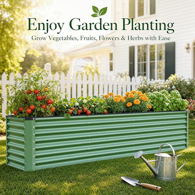 8x2x2FT Raised Garden Beds Outdoor, Planter Raised Beds for Gardening, Vegetables, Flowers,Large Metal Garden Box, Deep Plant Flower pots Outdoor (Green, 1Pack)