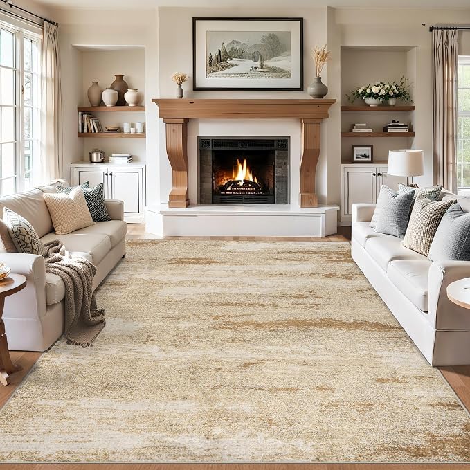 PLHXFR 10x12 Area Rug Living Room: Modern Abstract Washable Carpet Beige | For Bedroom Dining Room Farmhouse Nursery Home,Machine washable,Non Slip,Large Soft Neutral,Stain Resistant, Indoor Floor