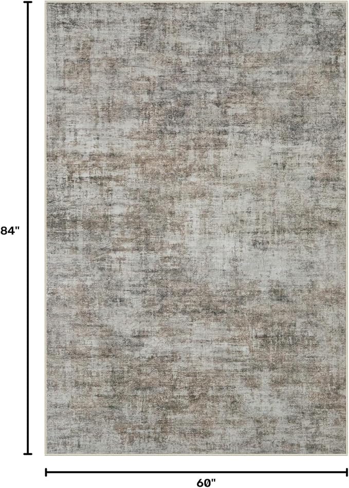 5x7 Area Rugs for Living Room: Washable Abstract Brown Black Badroom Carpet | Non-slip TPE backing makes this washable soft low-pile rug safe & durable, Pet-friendly decor for dining room,nursery,office