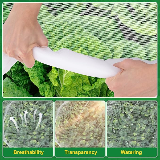 NONMON Garden Netting 10 x 50FT Ultra Fine Mesh Netting, Insect Netting Plant Covers Pest Barrier Protection Bird Mosquito Netting for Raised Beds Vegetables Fruits Flowers Crops Blueberry Shrubs