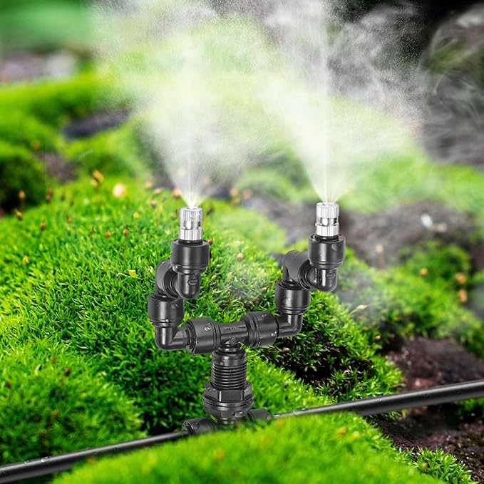 Lpraer 2PACK Reptile Mister Nozzles, 360° Cooling Mist Nozzles, 1/4'' Reptile Misting Nozzles, T Double Misting Assembly Fogger Fine Mist Nozzles for Reptile Terrarium, Plants, Amphibians, Tank