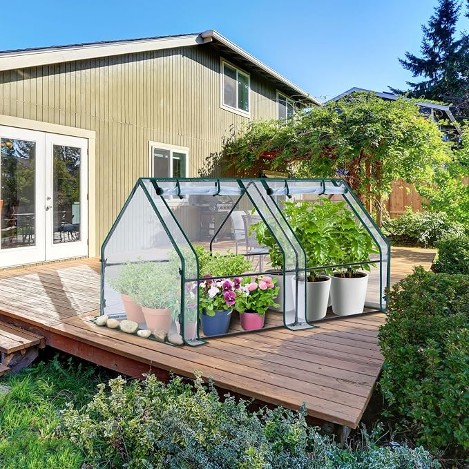 Ohuhu Portable Mini Greenhouse, 71"x36"x36" Greenhouses for Outdoors with Dual Large Zipper Doors & Ground Stakes, Waterproof & UV Protected Plastic Green House for Outside Garden Patio Transparent