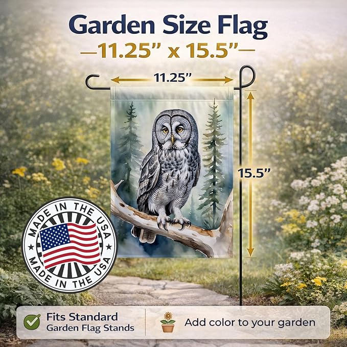 Caroline's Treasures Great Gray Owl Garden Flag Mailbox Flag Decorative Yard Flag Banner Outside Patio Artwork Yard Flower Beds, Garden Size, Multicolor