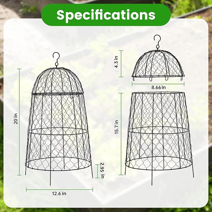12Pcs garden cloche for plants,20×12.6in large size plant cages for outdoor plants,split design and anti-rust coated chicken wire cloche,sturdy and not easy to deform,plant cages to keep animals out