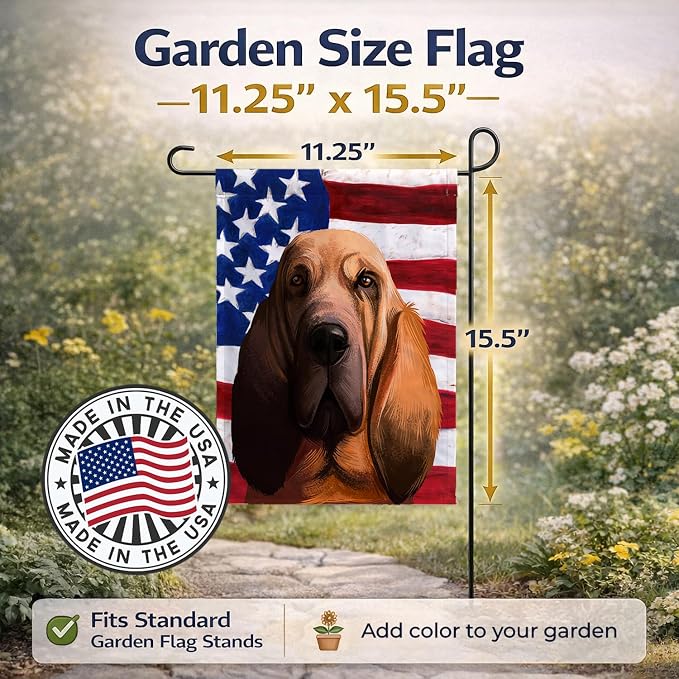 Caroline's Treasures CK6440GF Bloodhound Dog American Flag Garden Flag Mailbox Flag Decorative Yard Flag Banner Outside Patio Artwork Yard Flower Beds, Garden Size, Multicolor