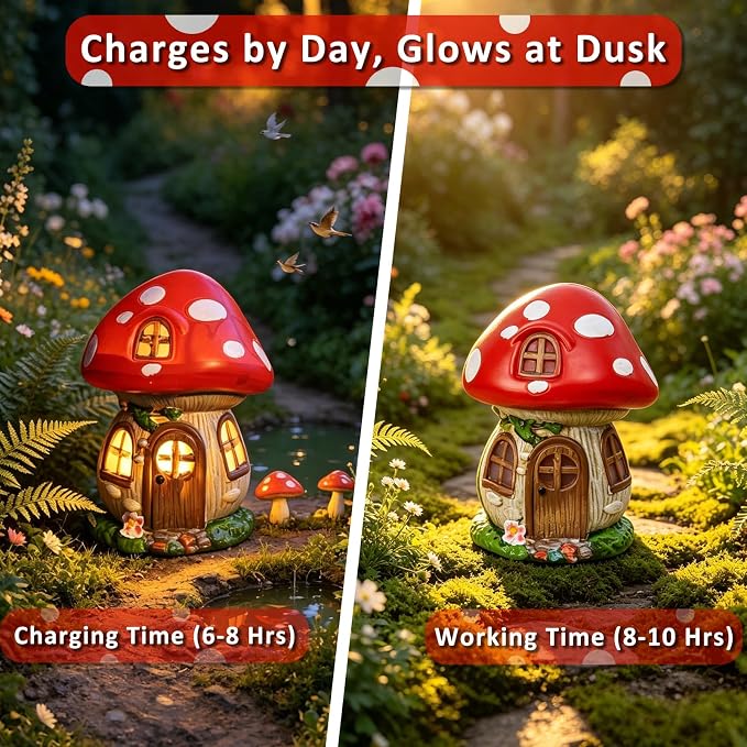 Mushroom Fairy Garden House - 11 inch Resin Fairy Garden Accessories Figurines, Waterproof Whimsical Mushrooms Garden Statue Houses for Outdoor,Outside, Lawn