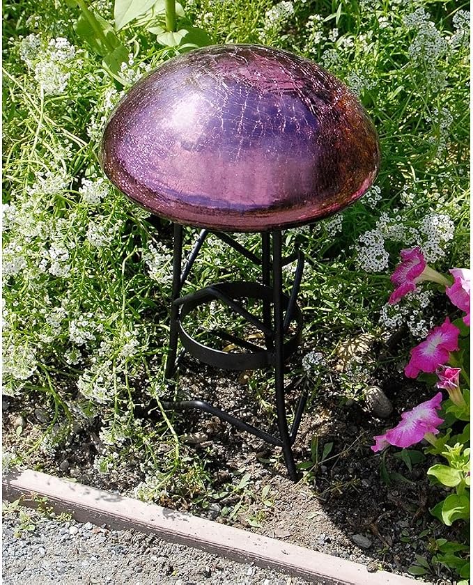 Achla Designs Glass Toadstool Mushroom Gazing Ball, Plum