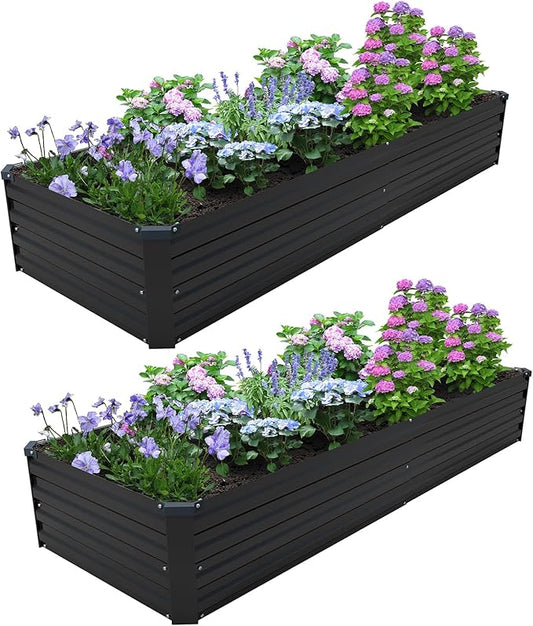 2PCS 8x2x1ft Galvanized Raised Garden Kit,Metal Planter Box,Black | Outdoor Elevated Metal Planter Box For Vegetables, Flowers & Herbs. Rustproof Galvanized Steel, Open Drainage, Easy Assembly