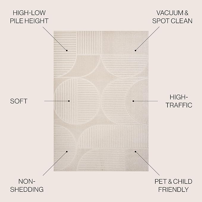 JONATHAN Y Nordby High-Low Arch Striped Ivory/Cream Indoor/Outdoor Area Rug, 12x18, Pet Friendly, Non-Shedding, Stain Resistant, Easy-Cleaning for Backyard, Patio (SCN104B-18)