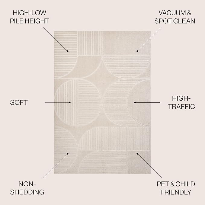 JONATHAN Y Nordby High-Low Arch Striped Ivory/Cream 9' Round Indoor/Outdoor Area Rug, Pet Friendly, Non-Shedding, Stain Resistant, Easy-Cleaning for Backyard, Patio, (SCN104B-9R)