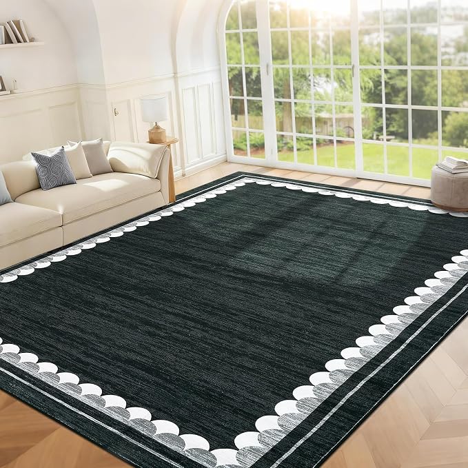 COZYLOOM Washable Rugs 9x12 Area Rug for Living Room, Non Slip Non Shedding Modern Solid Rug Stain Resistant Low Pile Minimalist Carpet Foldable Thin Mats for Bedroom, Dining Room, Nursery, Black
