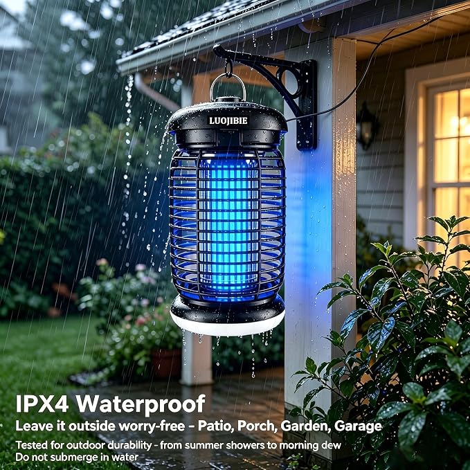 LUOJIBIE Bug Zapper Outdoor, Electric Mosquito Killer Fly Trap with UV/LED Light, 4200V High Voltage Waterproof Flying Insect Zapper for Backyard Patio, Indoor Mosquito Zapper for Home Garage