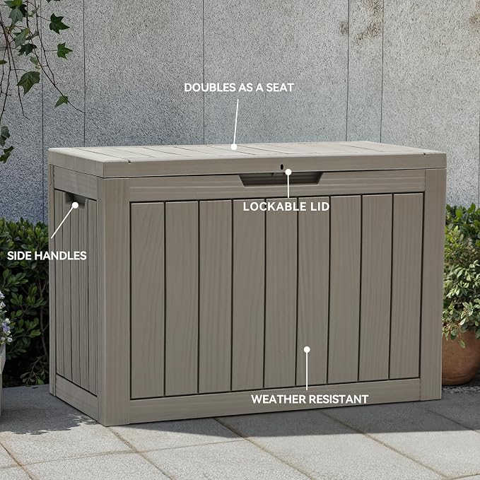 YITAHOME 45 Gallon Deck Box | Outdoor Storage Box for Patio Cushions, Outdoor Tools, Gardening Tools, Sports Equipment, and Throw Pillows, Lockable