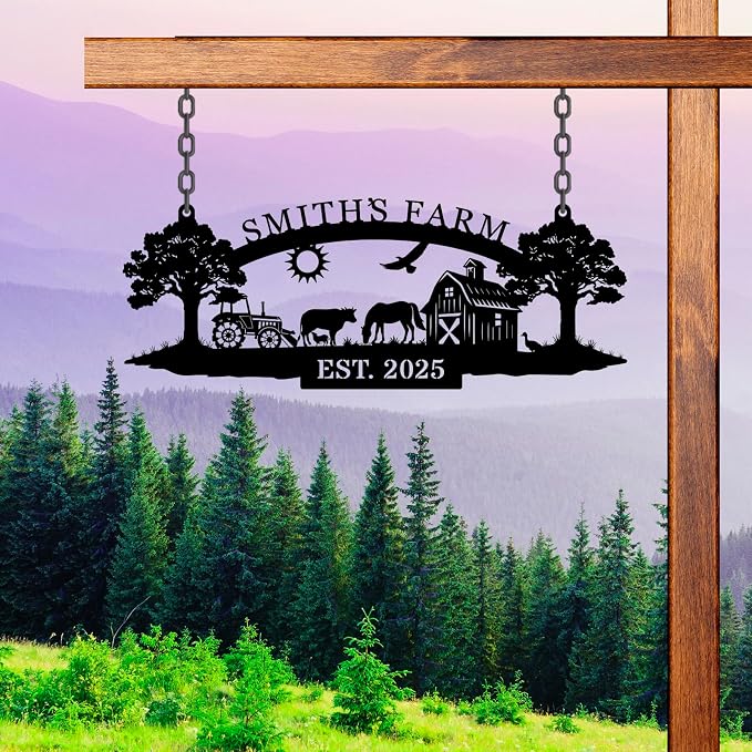 Personalized Metal Farm Hanging Sign, Farm Gate Sign,Custom Your Large Farm Sign, Outdoor Farmhouse Decor, Barn Sign, Farm Sign with all farm Pets