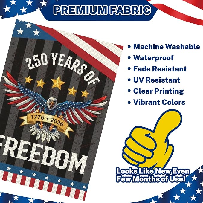 250 Anniversary Usa Garden Flags for Outside, 250 Anniversary USA Flag 1776-2026 Commemorative Patriotic Yard Sign Outdoor Design Banner 4th of July Decorations Double Sided Waterproof Flag with Eagle Design 250 Year American Flag 12x18 Inch