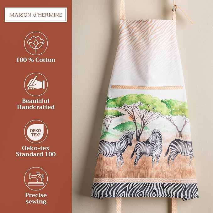 Maison d' Hermine Aprons for women with Pocket 100% Cotton (27.50"x31.50") | Adjustable Neck Strap & long ties Apron Men Chef Wedding Cooking Gardening Server Maid
