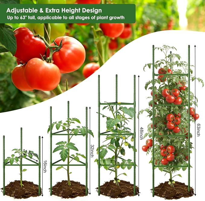 CEWOR Tomato Cage - 3 Pack Tomato Trellis, 63 Inch Tomato Cages for Garden, Extra Tall Plant Triangle Structures Garden Stakes for Climbing Plants Outdoor, Pots, Raised Garden Bed, Vegetables