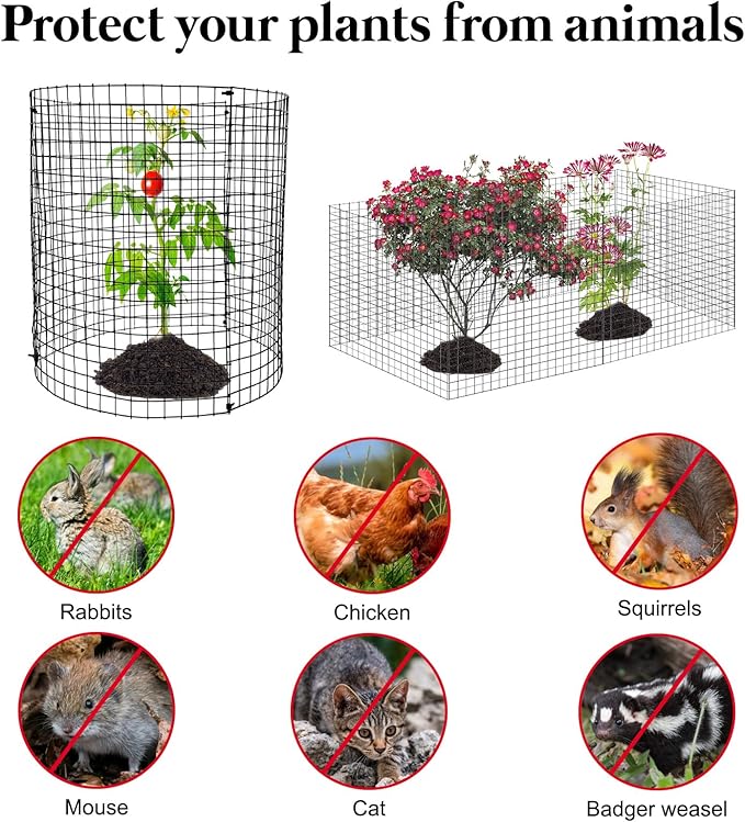 18 PCS Round Plant Protector from Animals, 6Pack 12'' x 12'' Metal Plant Cages，18Pcs Metal Mesh to Keep Animals Out, Garden Protection Bunny Barricades, Wire Plant Protectors for Rabbits Chicken Duck