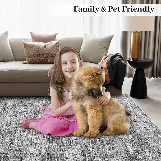 Garvee 10x13 Area Rugs for Living Room Solid Color Washable Rug, Light Grey | Non Slip Backing Non Shedding Low Pile Modern Neutral Stain Resistant Foldable Area Rug for Dining Room Bedroom Nursery