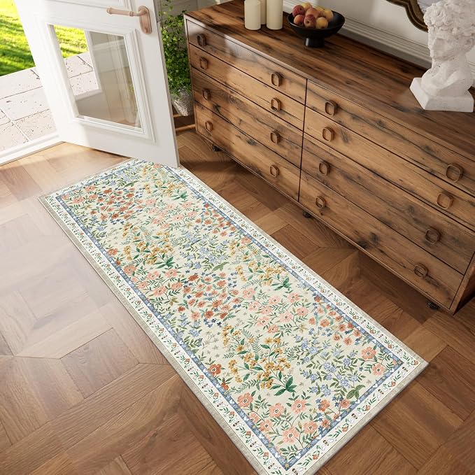 Washable Kitchen Rug Runners for Hallways: 2'6"x8' Bedroom Rug Non Slip Low Pile Stain Resistant Soft Indoor Floor Carpet Runner Rug for Entryway Hallway Kitchen Living Room Farmhouse