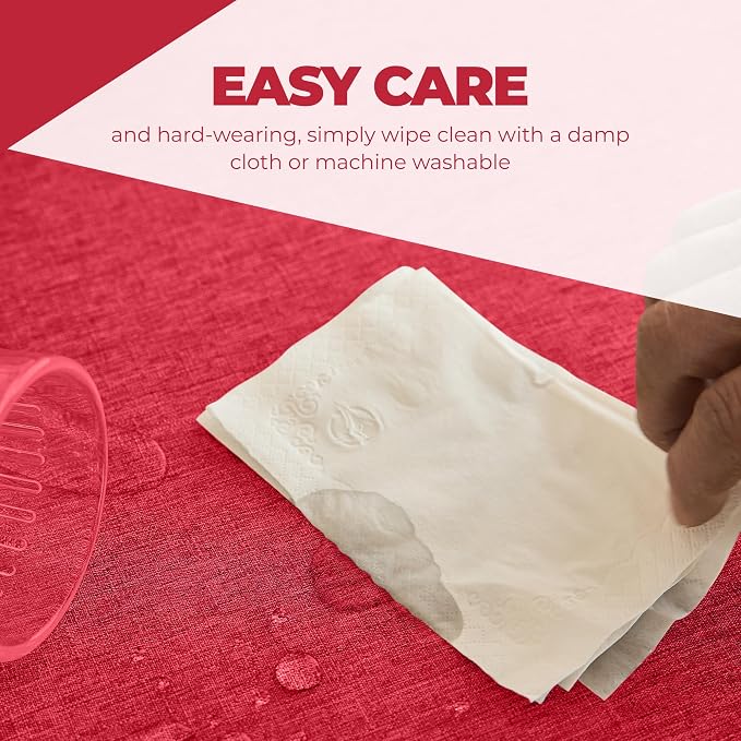 Decorelia Waterproof Wipe Clean Table Cloth for 10ft Banquet Rectangle Table, Outdoor Spillproof Wrinkle Free Tablecloth for Thanksgiving,Easter (Oblong, 60 x 144 Inch (12-14 Seats), Red)