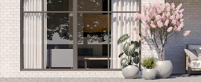 DTY Premium Mt Sherman Fiberstone Sphere Planter for Indoor Outdoor Use, Round Pot for Olive Tree, Lightweight, Smooth Finishes. 2 Extra Coco Mats. Gray, Large 21.1'' D x 16.7'' H. 14.6” Pot Opening
