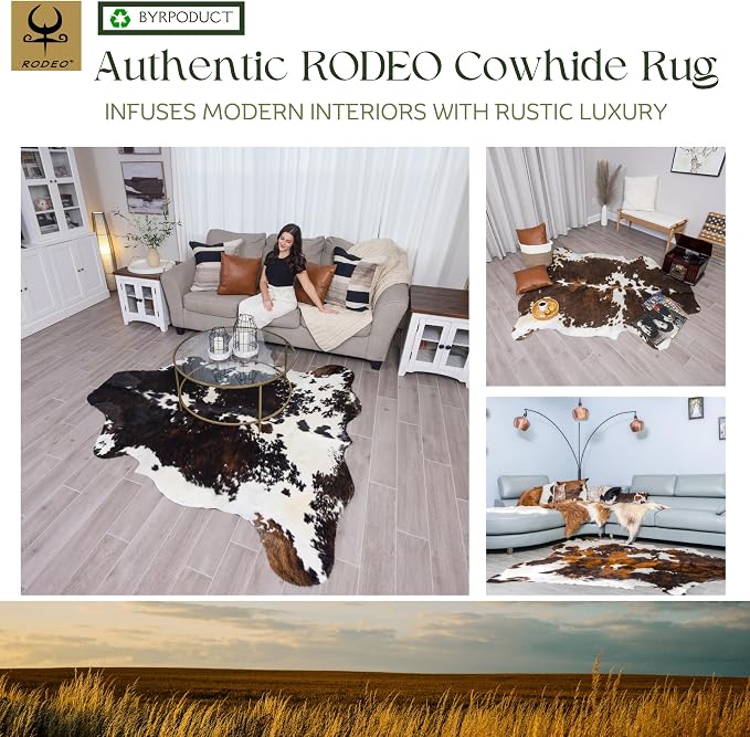 rodeo Cowhide Rug Large Genuine Western Room docoration Rug for Living Room Bedroom Cow Skin Rustic Southwestern Home Decor Must Have Size Approx 5x6-6x6ft
