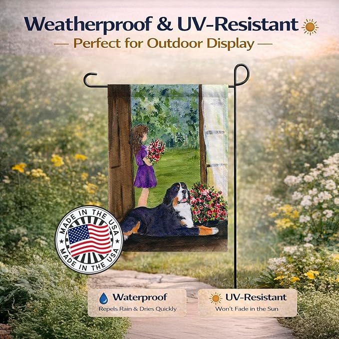 Caroline's Treasures SS8535GF Little Girl with her Bernese Mountain Dog Garden Flag Mailbox Flag Decorative Yard Flag Banner Outside Patio Artwork Yard Flower Beds, Garden Size, Multicolor