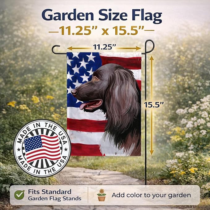 Caroline's Treasures CK6624GF Small Munsterlander Dog American Flag Garden Flag Mailbox Flag Decorative Yard Flag Banner Outside Patio Artwork Yard Flower Beds, Garden Size, Multicolor